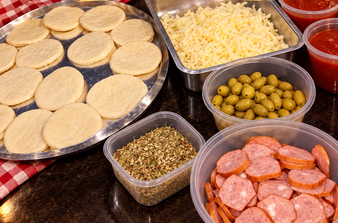 Ingredientes usados na preparação das mini pizzas